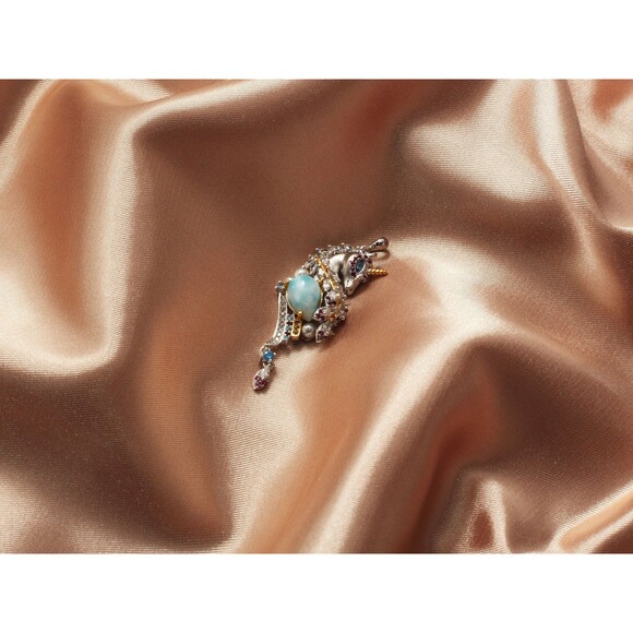 925 Sterling Silver UNICORN NECKLACE, LARIMAR Necklace, Unique Larimar Necklace - Picture 1 of 10